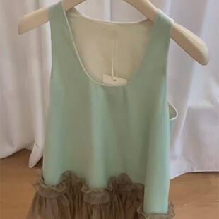 轻熟风上衣 显气质拼接背心20L25年夏新款 法式 别致U领设计感时尚