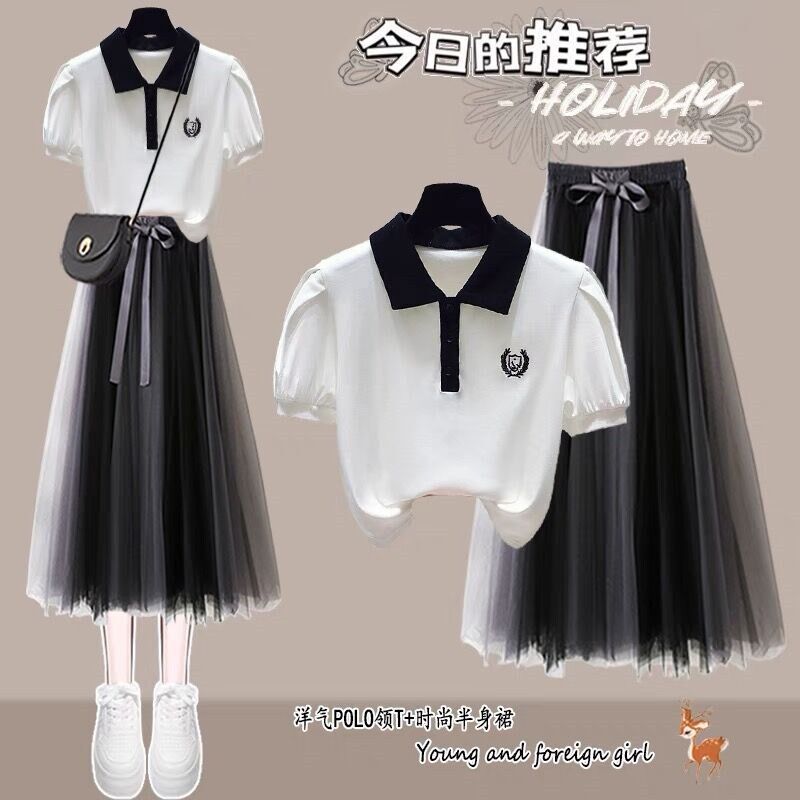 大童连衣裙夏装女1215岁x初中学生半身裙少女网纱裙高中生两件套