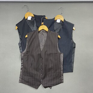 显瘦马夹Y坎肩背心外 马甲商务休闲修身 外贸尾单@原 英伦条纹西装