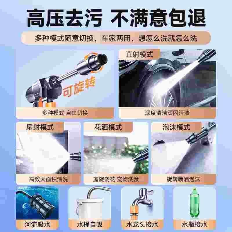 2024新款220v锂电池增压高压无线洗车水枪家用洗车机超强力洗地