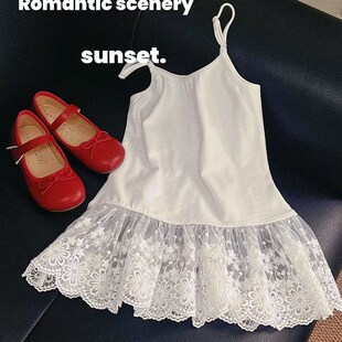 女童白色连衣裙2k025夏季 宝宝蕾丝花边吊带背心裙女孩洋气甜 新款
