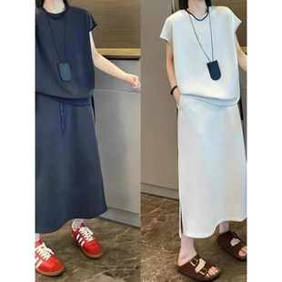 套 短T恤a字裙长裙时髦两件套轻M奢高级感女人味女装 韩版 气质大码