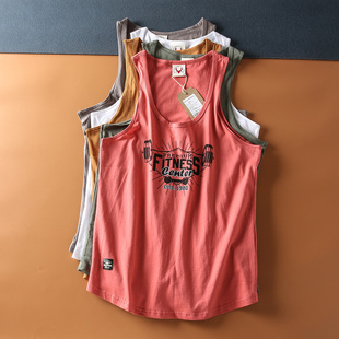 T恤背 复古阿美咔叽纯棉水洗磨毛日系宽松休闲印花无袖 夏季 新款