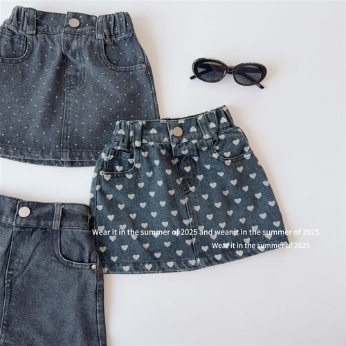 2025春夏季新款m童装 女童小圆点牛仔短裤 儿童小辣妹波点牛仔裙
