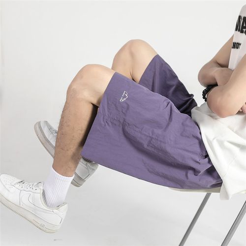 夏季多巴胺速干短裤垂感冰丝透气刺绣H运动裤五分裤直筒休闲裤男