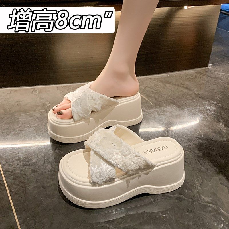 8cm厚底拖鞋女2025新款夏季外穿增高松糕底凉拖小个子交叉一字拖,女鞋,一字拖,淘宝优惠券,粉丝福利购,淘宝优惠卷