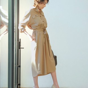 中长款 优雅知性又飒美 衬衫 式 连衣裙 1.4W 系带收腰工装 稀罕高j端