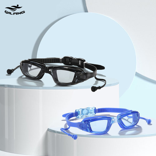 时尚男女士泳镜专业潜水带连体耳塞F成人舒适高清防水防雾游泳眼