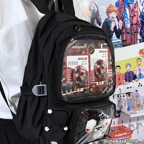 初中高中学生百搭大容量15cm娃包简约双肩M书包透明谷子痛包高颜