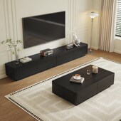 欧朗中古风端奢华实木环保水性漆客厅黑色电视柜茶几地柜