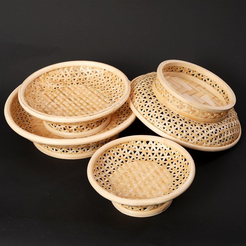 竹编圆形高脚盘子簸箕托盘特色小吃馒头筐点心篮茶盘农家山庄餐具,餐饮具,盘,淘宝优惠券,粉丝福利购,淘宝优惠卷