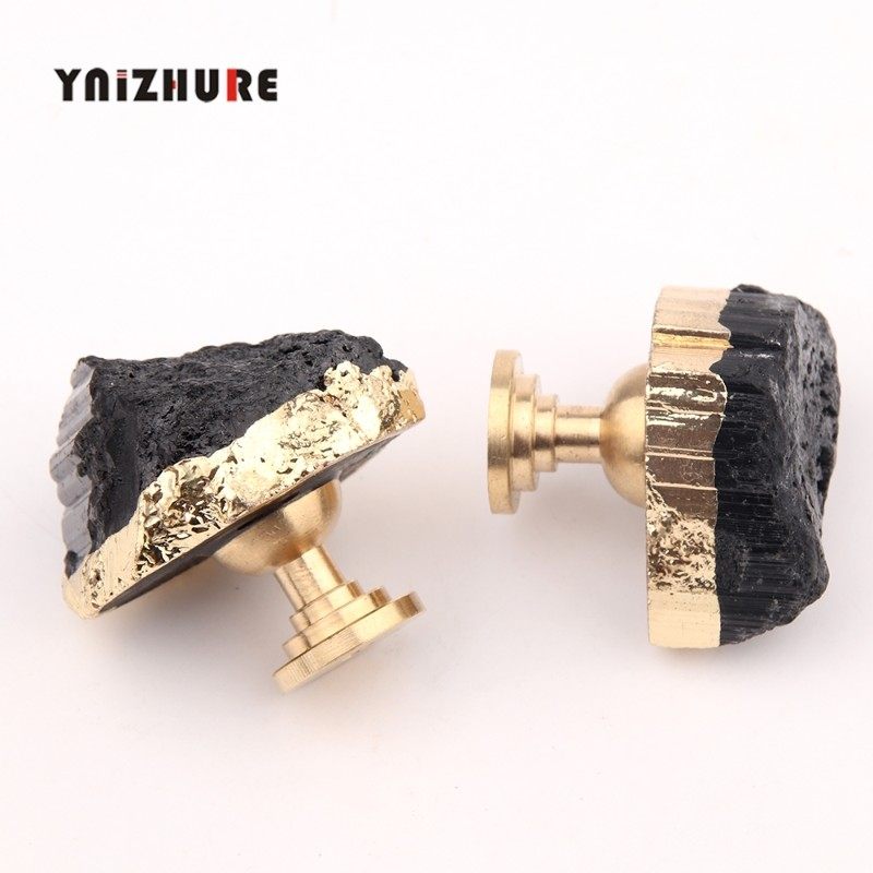 轻奢天然随型矿石黑碧玺黄铜拉手抽屉厨房衣橱柜门高档把手小提手,基础建材,小拉手,淘宝优惠券,粉丝福利购,淘宝优惠卷