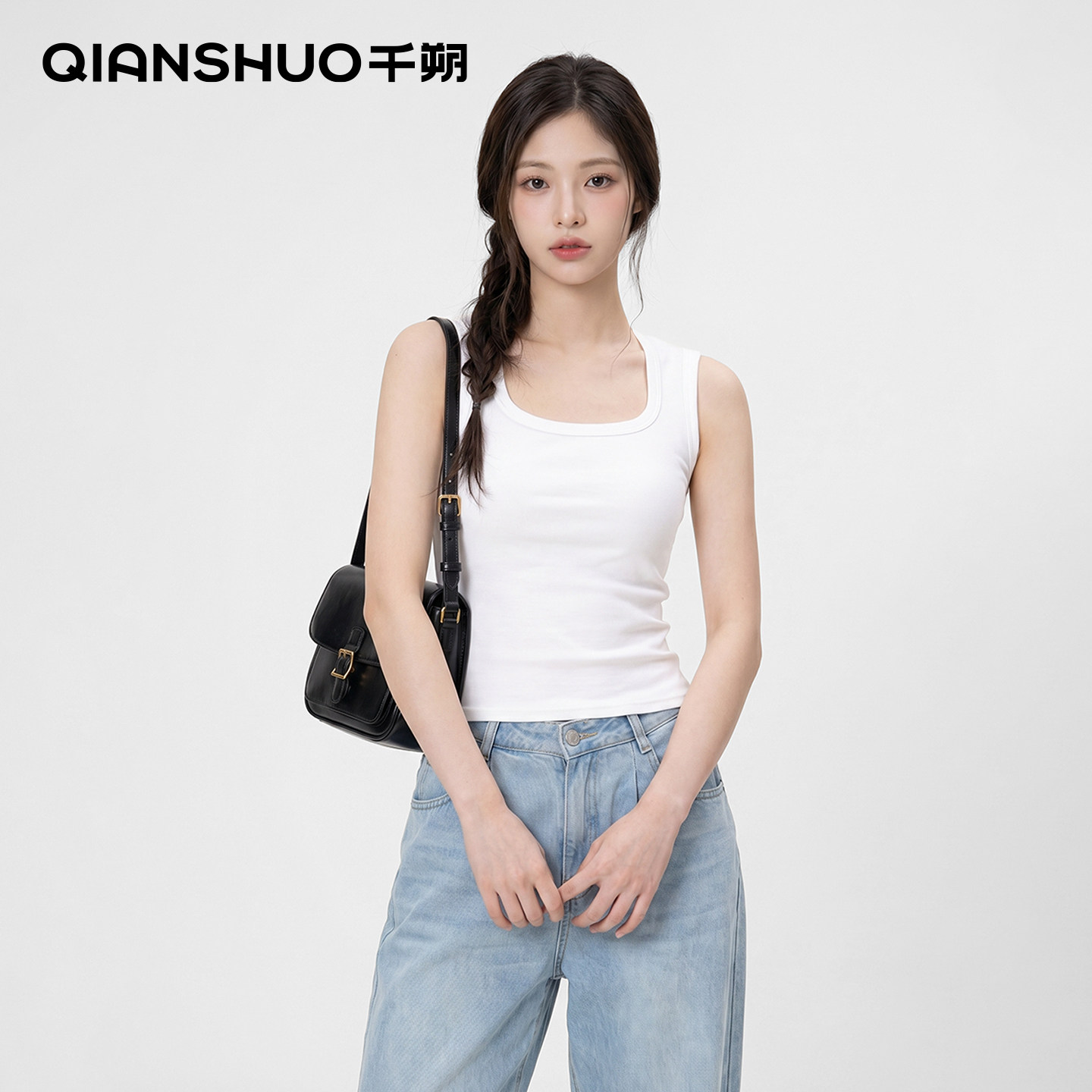 千朔巨遮副乳宽肩带工字小背心图片