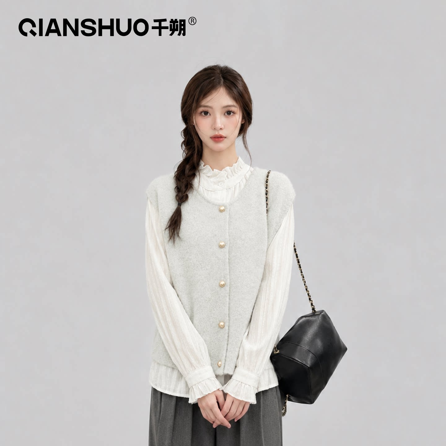 千朔韩系针织坎肩女春秋冬季无袖外穿叠穿毛衣衬衫小香风背心马甲