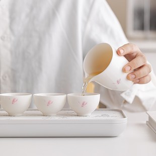 家用户外便携式 羊脂玉白瓷旅行功夫茶具小套装 泡茶壶盖碗茶杯茶盘