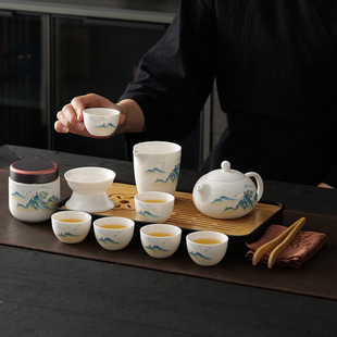 旅游收纳泡茶壶茶 羊脂玉旅行功夫茶具套组德化白瓷家用户外可携式