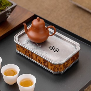 小型储水茶盘茶托盘中式 锡制壶承干泡盘家用简约禅意日式 手工茶台