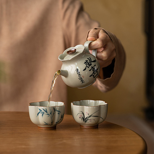 画续草木灰手绘诗文茶壶泡茶家用功夫茶具单壶小品陶瓷手写一人用