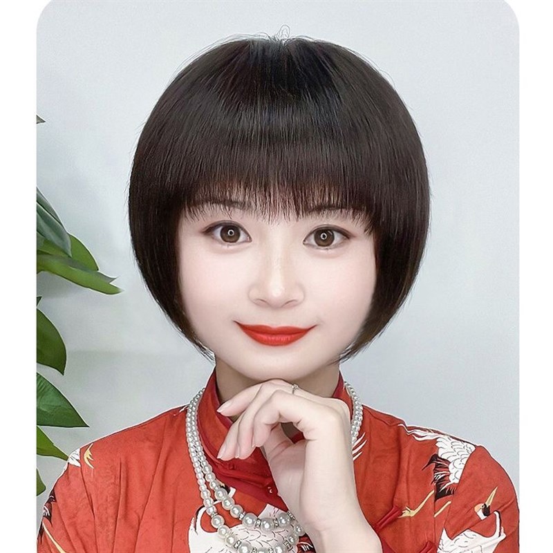 假发女短发真发真人发中老年妈妈全头套真头发蘑菇头高档真发光头
