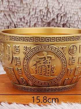 黄铜米缸聚宝缸平底招财进宝聚宝盆摆件纯铜百福缸客厅玄关装饰品