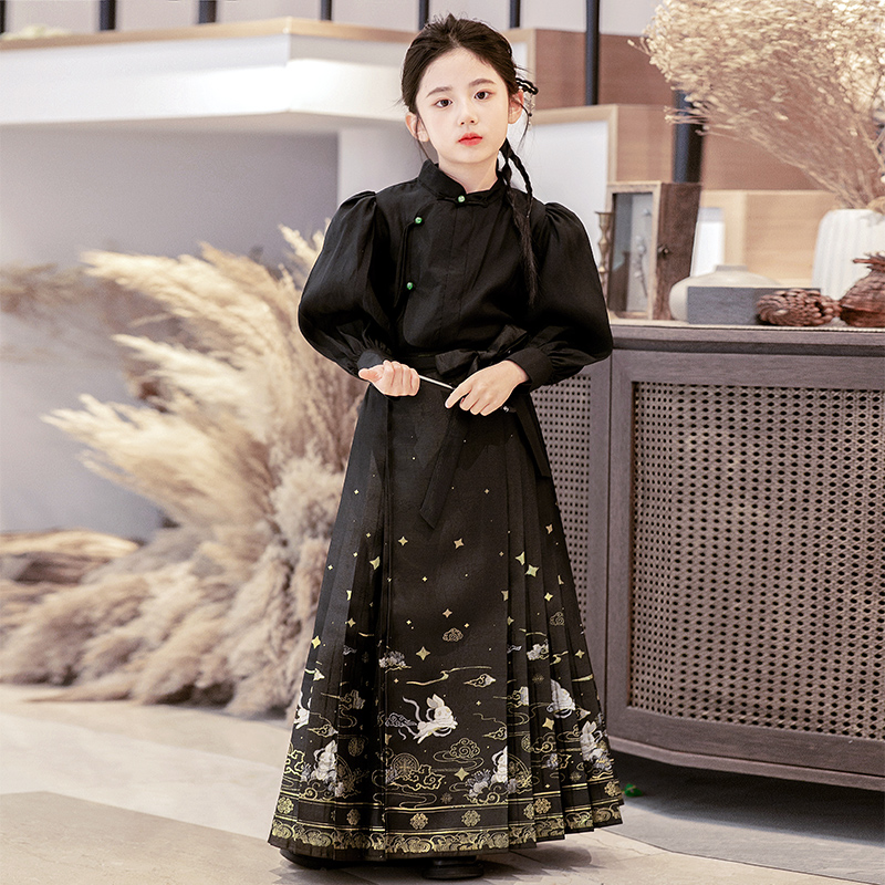 马面裙女童套装春秋儿童汉服2024新款小女孩国风改良明制唐装春款