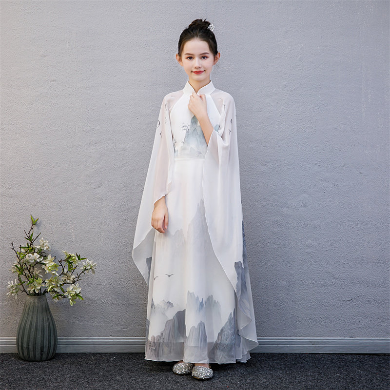 儿童古筝演出服女大童礼服夏季水袖古典中国风仙气气质艺考长裙