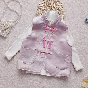 女童马甲春秋新品新中式唐装盘扣马夹中国风洋气童装时髦新款潮童