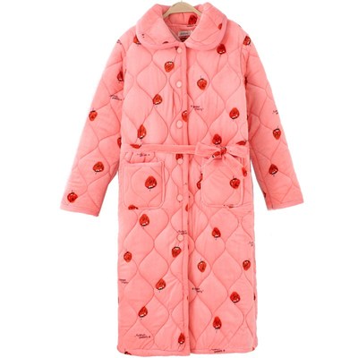 睡袍冬款女2022年新款秋季加绒加厚三层夹棉睡衣加长款可外穿学生