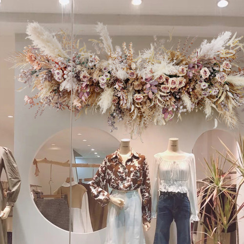 大型复古芦苇壁挂装饰花艺婚礼展区背景橱窗道具装饰假花排挂花