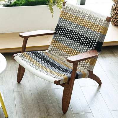 新中式白蜡木藤编纯手工实木沙发椅酒店民宿别墅设计师款高端单椅