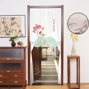 通用卧室帘子荷花遮挡防蚊帘新中式 客厅隐私四季 门帘隔断帘风插画