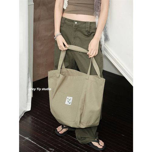 feytiy 实用主义 q简约帆布包纯色大容量时尚通勤手提包百搭单肩