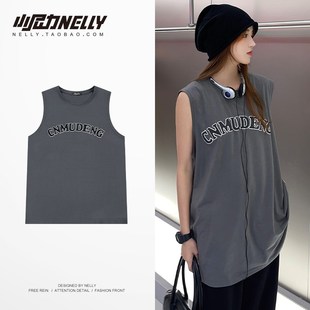 运动宽s松舒适纯棉汗衫 无袖 简约休闲圆领可外穿潮背 背心男士 美式