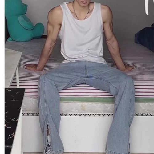 美式u型大领纯棉吊带背心男宽松净版无袖t恤休P闲运动打底低领坎