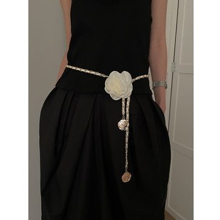 气质百搭配连衣裙子牛仔裤 饰韩版 配 高级感花p朵腰链女装 2024新款