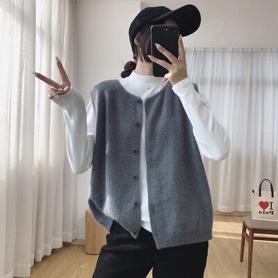 叠穿神器~针织毛衣马o甲开衫外套女春秋2024新款无袖马夹纯色上衣