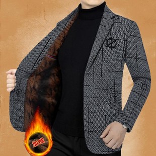 休閑西服高級(jí)感中年西V裝 2024新款 男士 外套修身 加絨加厚秋冬季 加