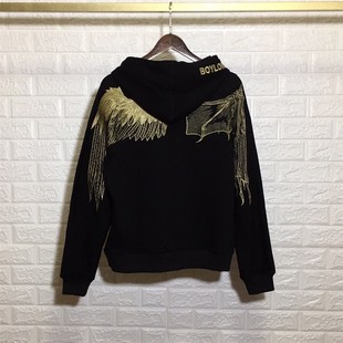 2020秋冬g新款 金银线刺绣大老鹰翅膀粉色连帽卫衣男女 潮流情侣款