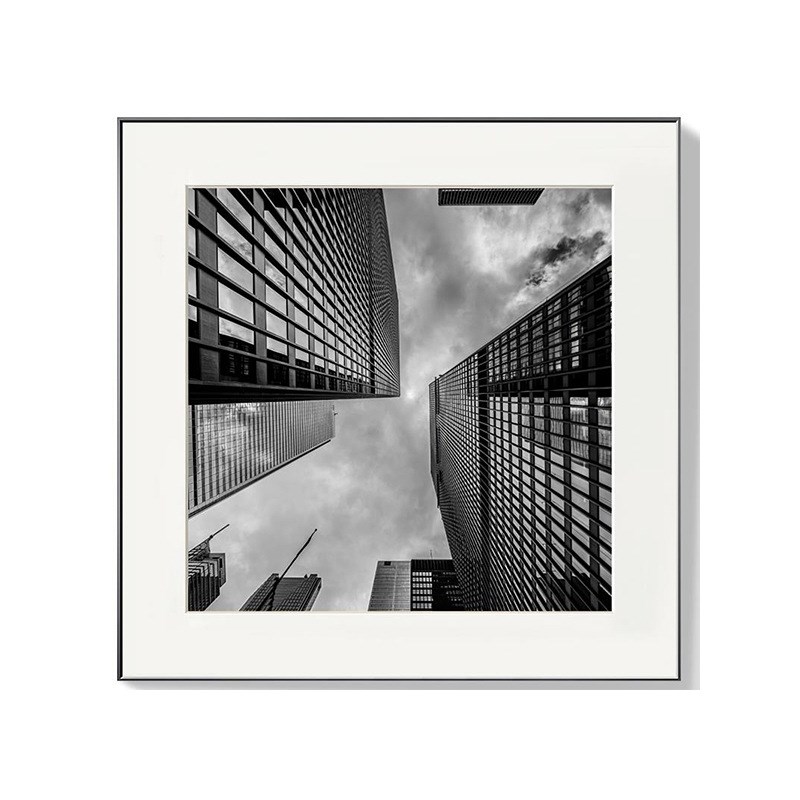 黑白摄影照片挂画建筑正方形工业风装饰画客厅沙发背景Y玄关样板图片