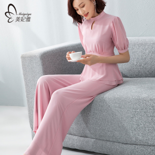 雪纺套装女夏装2021新款减龄气质女神范衣服洋气时尚阔Z腿裤两件