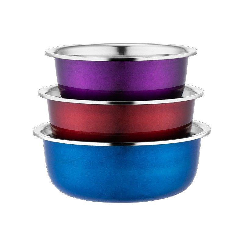 彩色盆三件套套 不锈钢盆和面盆洗菜盆汤盆炫彩盆 开业实用礼品盆