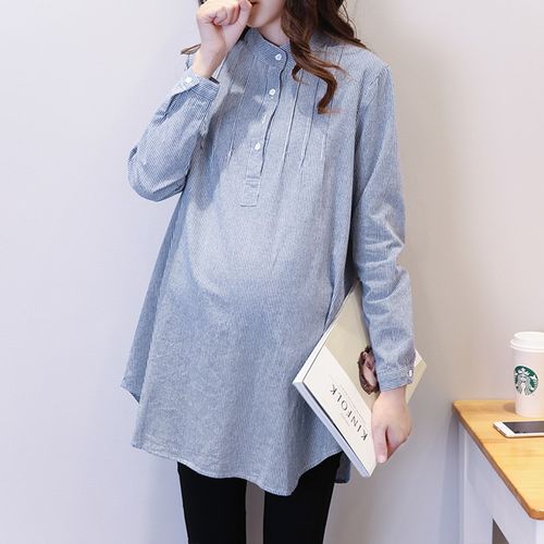 2024秋装新品条纹孕妇衬衫裙中长款宽松上衣春秋韩版孕妇装打底裙