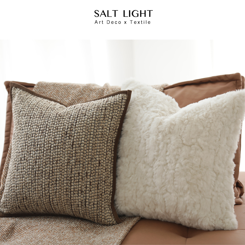 现代沙发抱枕床上靠背样板房靠垫方枕米咖色颗粒肌理抱枕