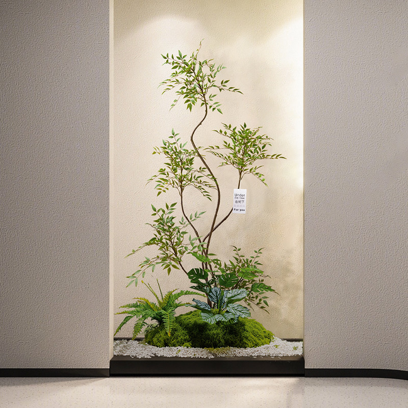 森空间入户玄关造景级感仿真绿植采光井微景观软搭配