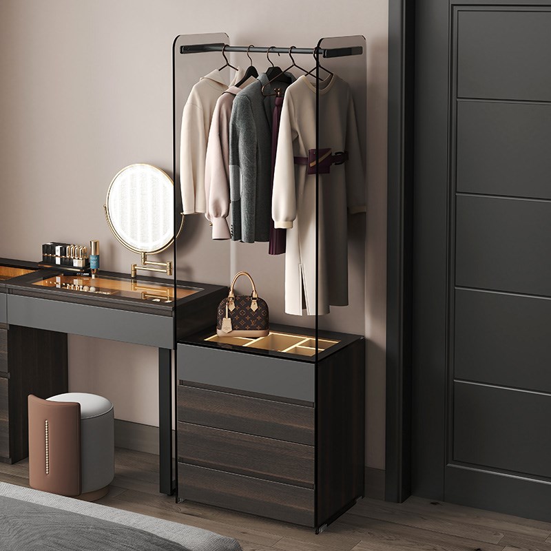 意式实木斗柜衣帽架一体轻奢高级感主卧室床尾落地收纳柜挂衣架