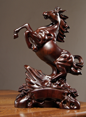 黑檀木雕马到成功实木质生肖马家居客厅装饰摆设业工艺礼品