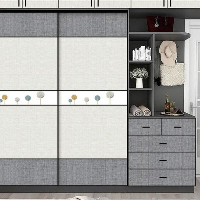 门衣橱推拉滑移门定制现代实木柜门壁橱彩绘吸塑木门