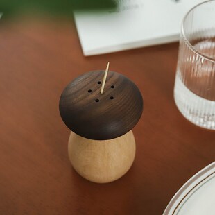 木质爱蘑菇牙签盒 餐桌文艺牙签罐 咖啡店餐饮店实木牙签筒