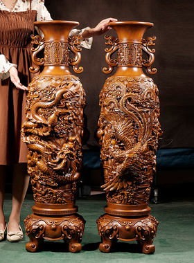 龙凤呈祥落地大瓶一对家居客厅门厅装饰品乔迁新居礼品