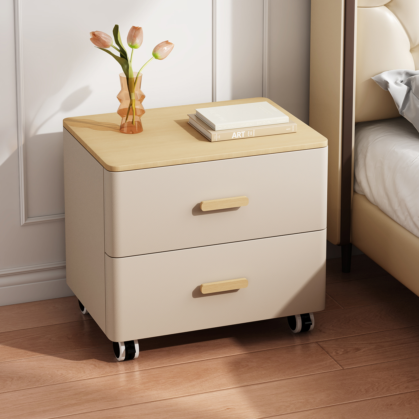 实木床头柜可移动简约现代风